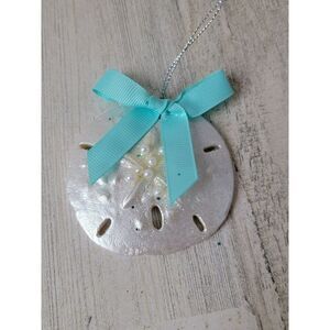 Silver sand dollar Glitter pearl ornament Xmas